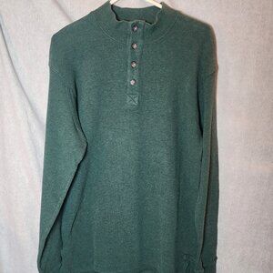 Duluth Trading Henley Shirt Mens Large Green Long Sleeve Waffle Knit Thermal